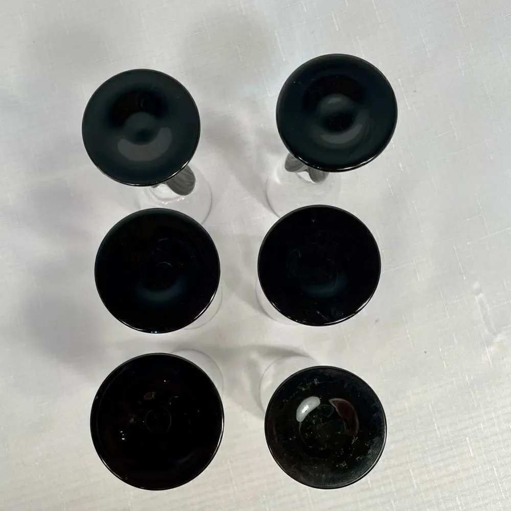 ALEXANDRA-BLACK STEMWARE by MIKASA (6) CORDIAL GLASSES LIKE NEW CONDITION